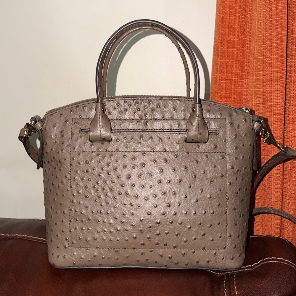 SOLD🔥🔥🔥Dooney & Bourke Ostrich Domed Grey Leather Satchel Handbag Shoulder Bag - Picture 6 of 13